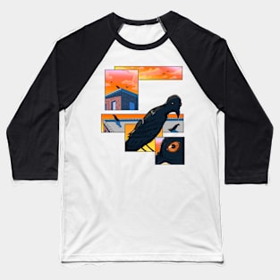 Sunset Crows On Rooftops Comic Panel Design Baseball T-Shirt